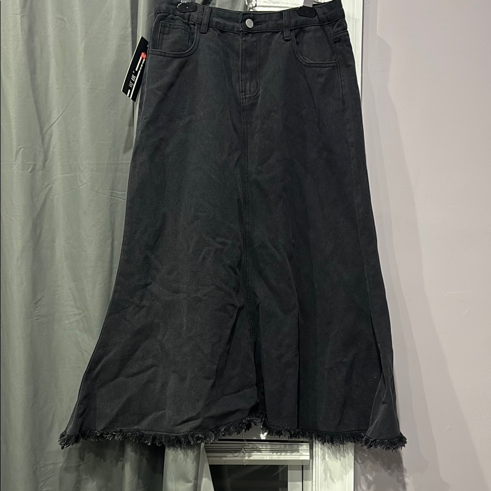 Black Denim Midi Skirt